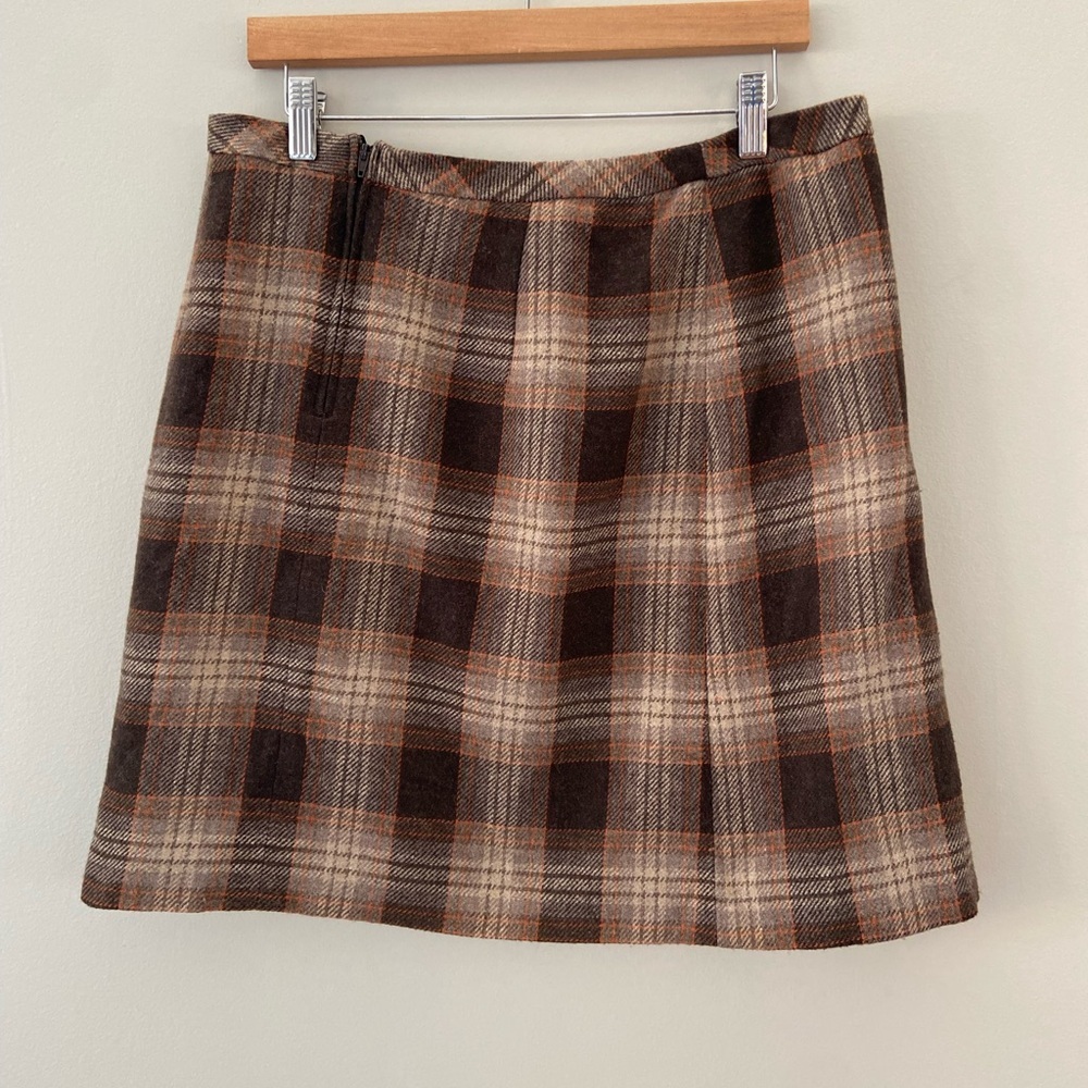 Steilmann Vintage Fall Plaid Wool Blend Brown Knee Length Tailored Skirt - Picture 4 of 6